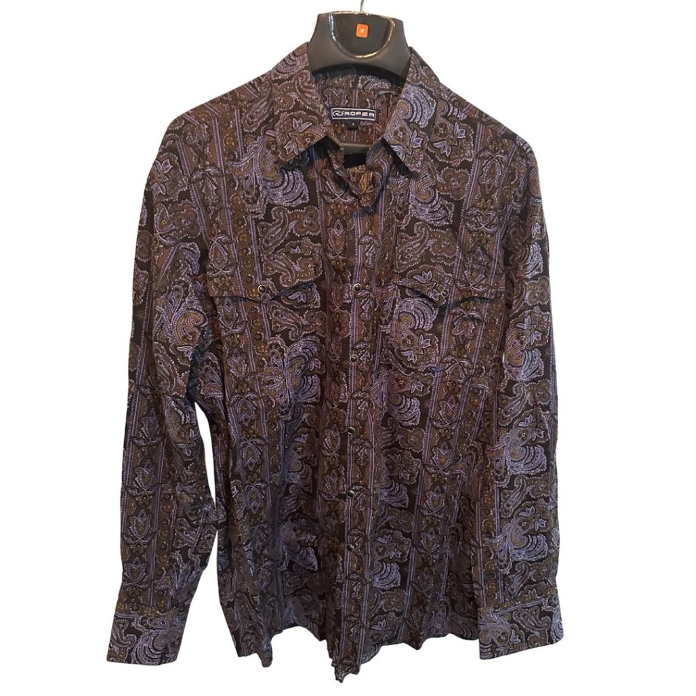 Mens Roper western paisley pattern pearl snap shirt